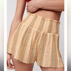 Urban Outfitters Striped Smocked Waist Shorts — Peach, Cream & Sage